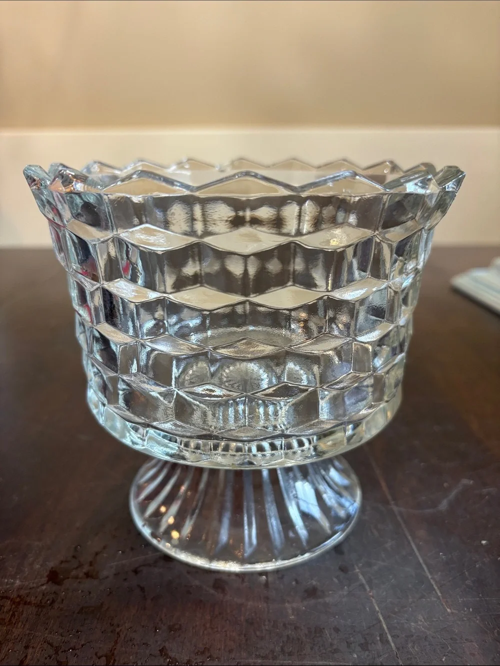 Vintage Indiana Glass Whitehall Clear Cubist Pedestal Compote Trifle Bowl